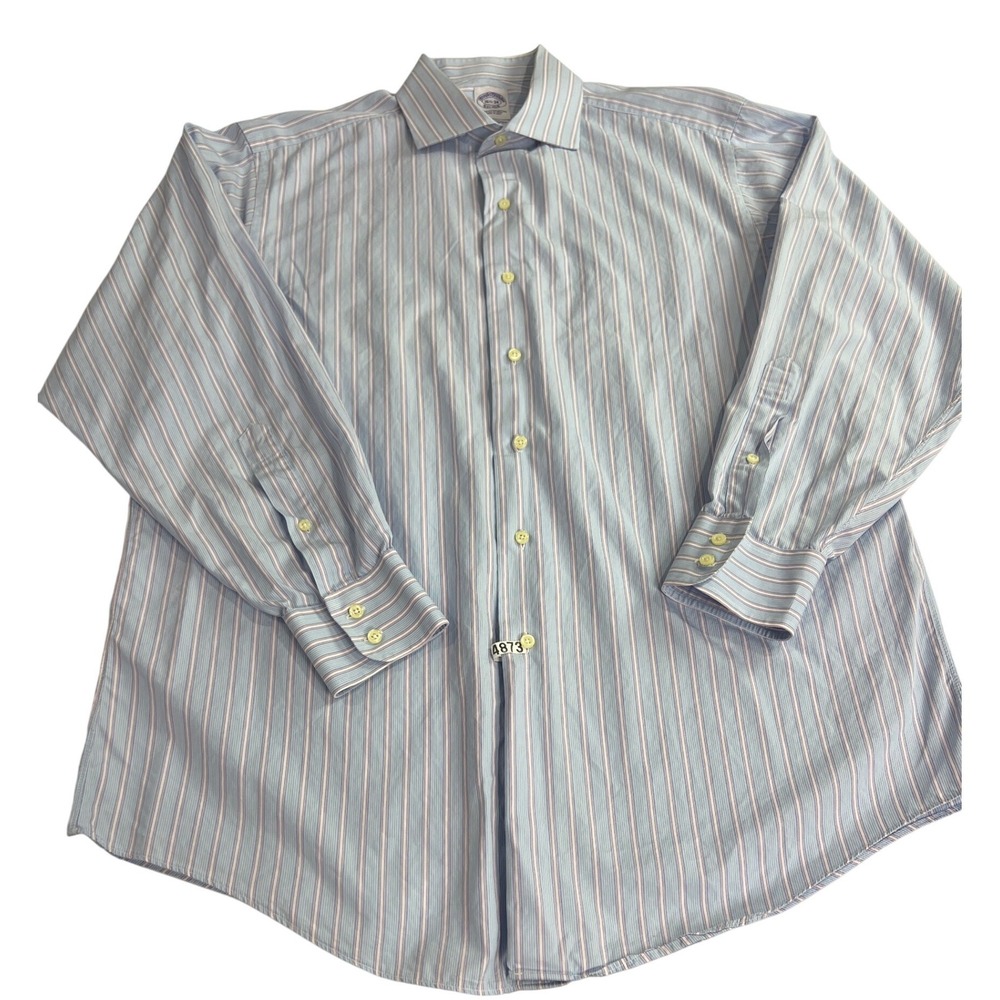 Brooks Brothers Men's 16.5 34 Striped Egyptian‎ Cotton Dress Shirt Blue Pink F22